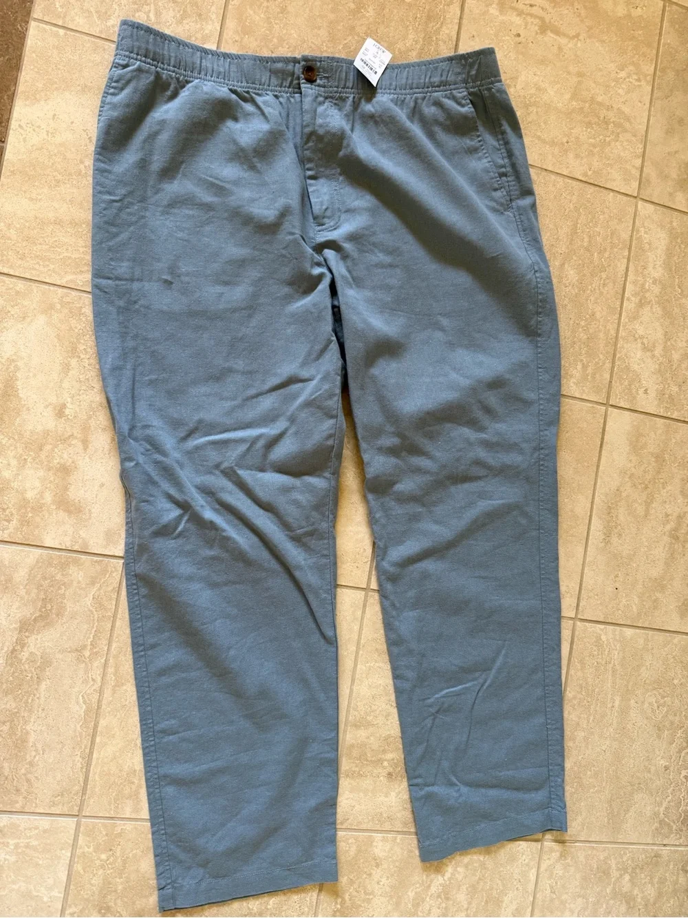 J.Crew Men's Linen Cotton Canvas Drawstring Straight Leg Pocket Pants Blue XL